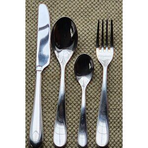 Alessi Nuovo Milano Inox 4 Pc Place Setting Stainless Spoon Teaspoon Fork Knife